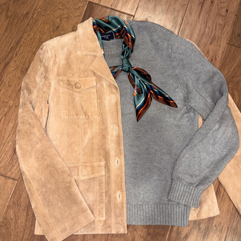Lands’ End Drifter Gray Cotton Crewneck Sweater Classic Knit